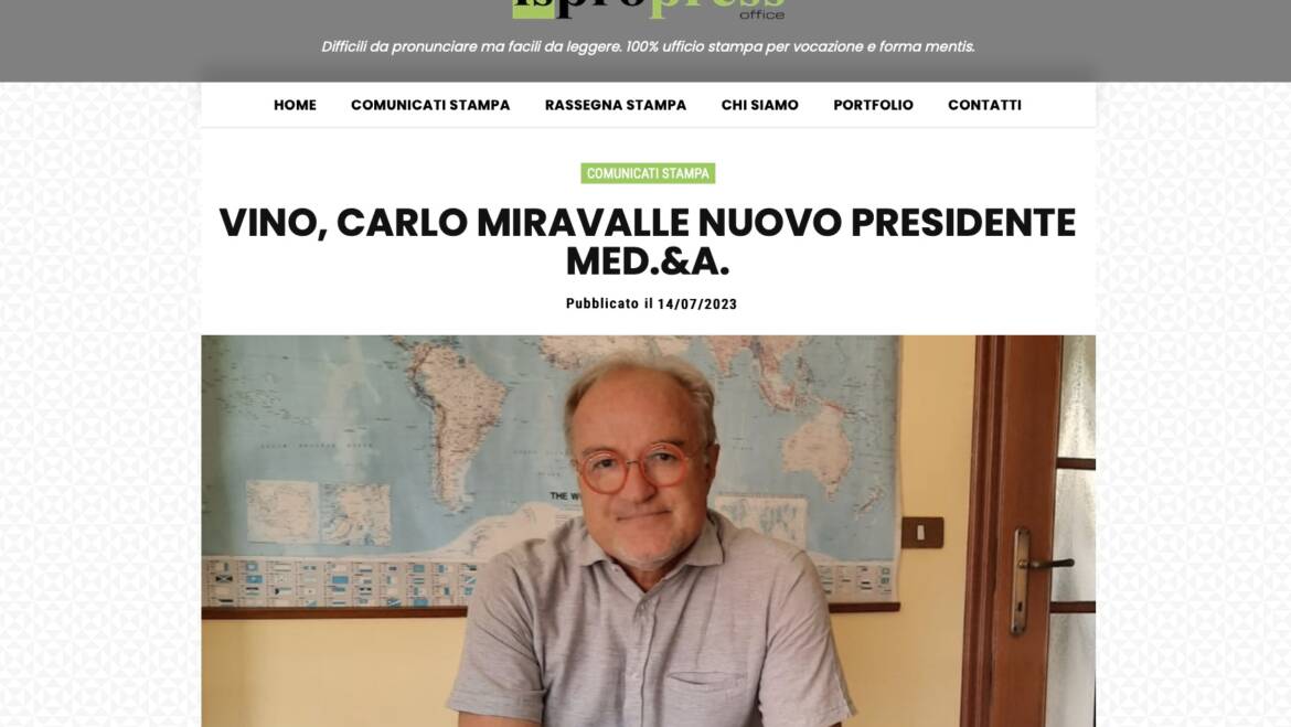 Carlo Miravalle, le nouveau président de Med.&A.